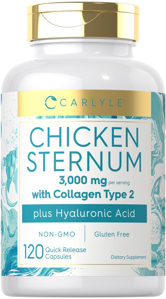 Carlyle Chicken Sternum Cartilage Collagen Capsules ← Tipo II 3000mg Silencio 120 Píldoras  durable with Hyaluronic Acid ¦ Non-GMO, Gluten Free