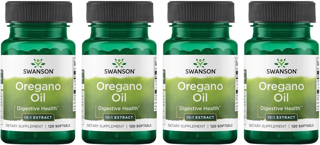Óleo de orégano Swanson 10:1 Extracto - Suplemento Natural Promoción de la Salud Digestiva " Apoyo respiratorio - Apoyo Sistema Gastrointestinal " Salud del tracto urinario - (120 Softgels, 150 mg cada uno) (4 Pack)