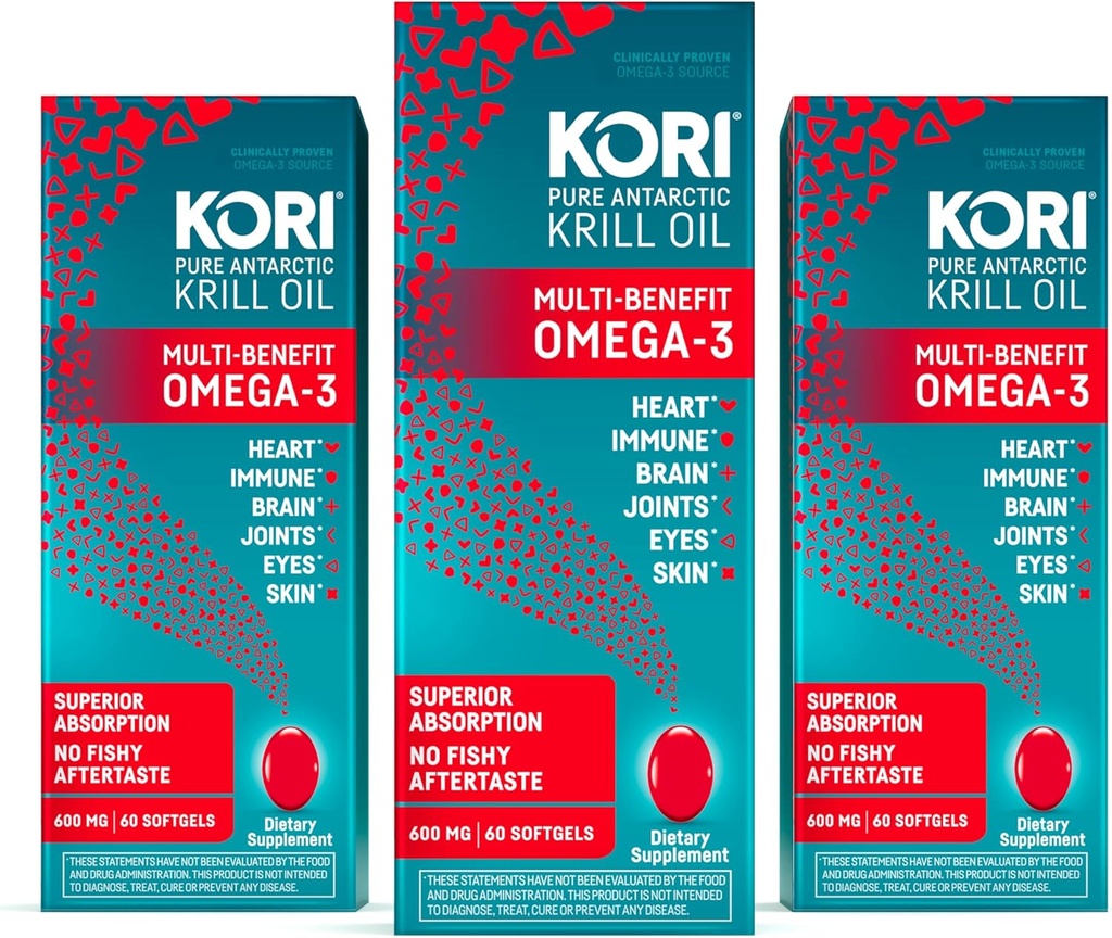 Kori Krill Oil Omega 3 suplemento de aceite de absorción superior, EPA & DHA, 600 mg, 180 Softgels