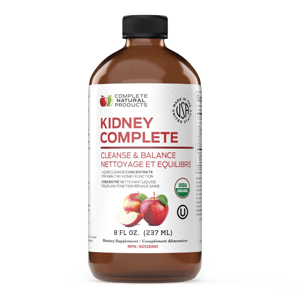 Productos naturales completos Riñón completo - 8oz Líquido orgánico para el cuidado del riñón, limpieza y desintoxicación con vinagre de manzana, limón, " Orgánica Chanca Piedra.