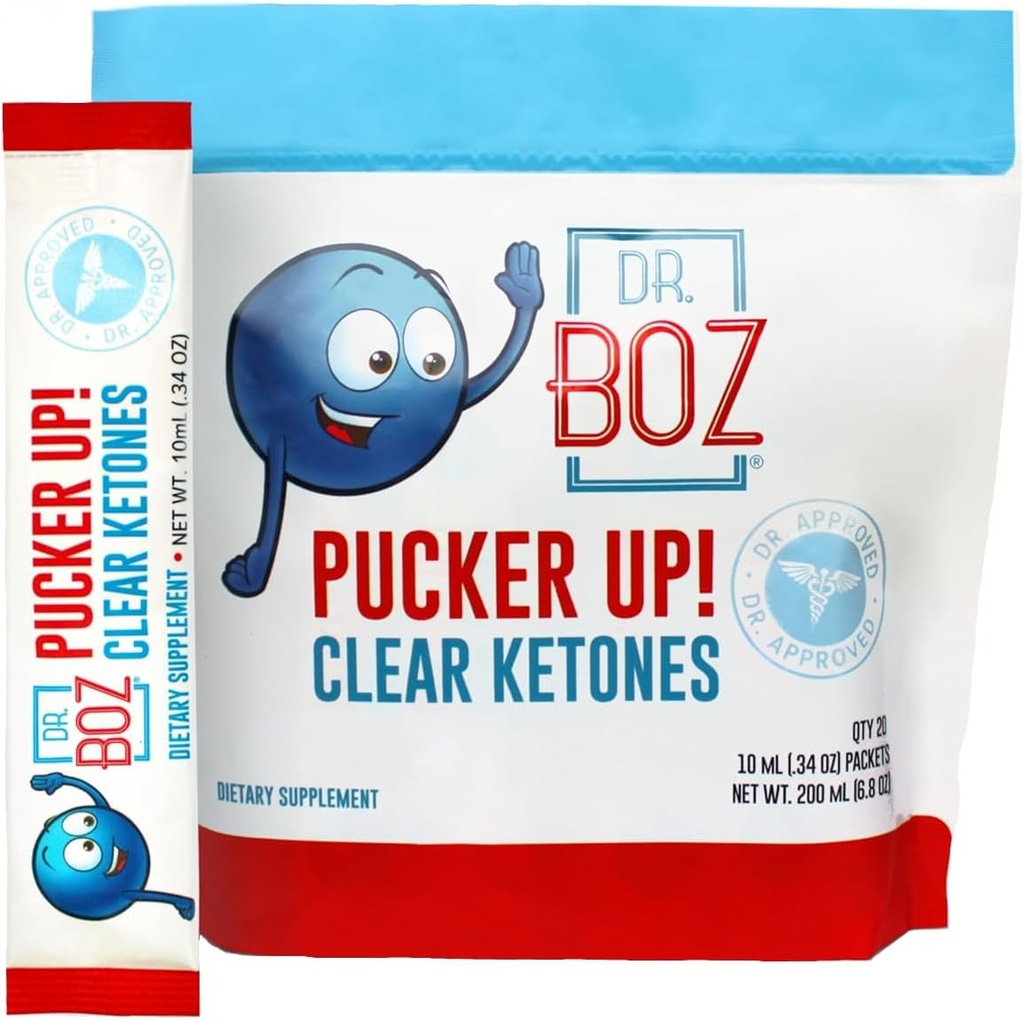 Dr. Boz - ¡Pucker UP! Ketones claros, 20 Packets - BHB líquido puro - Ketones exógenos rápidos - Aumentar la energía y la claridad - Max Strength - Calidad probado - Hecho en EE.UU. - Keto Diet - 0.34oz (10ml)