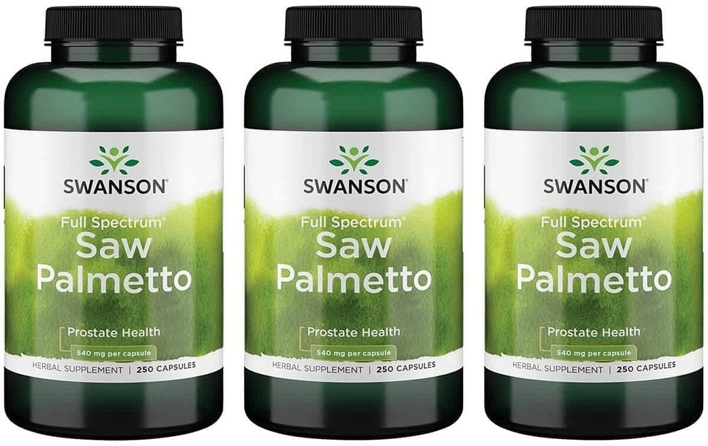 Swanson Saw Palmetto - Suplemento Herbal Promoción de la Salud de la próstata masculina - Suplemento Natural del Pelo &amp; Apoyo a la Salud urinaria (540 mg 250 cápsulas) (3 Pack)