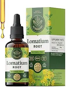 HERBAMAMA Lomatium Root Tincture - Vegan Lomatium Dissectum Extract for Lung Detox &amp; Cleanse - Non-GMO, Alcohol &amp; Sugar-Free Respiratory Lung Support Suplemento, 28-Day Supply