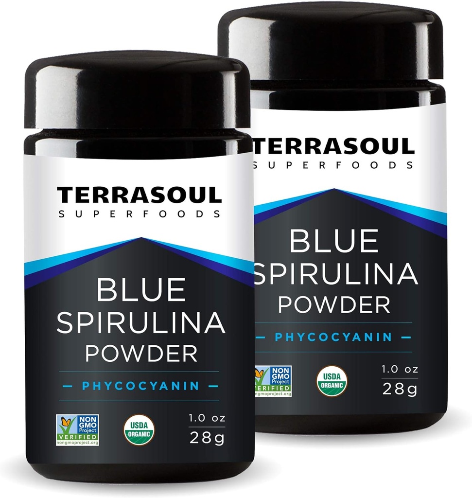 Terrasoul Superfoods Organic Blue Spirulina Powder (en Miron Glass Jar) : 2 Oz (2 Pack)