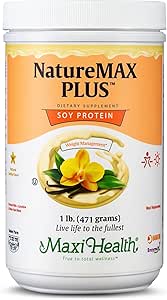 Maxi-Health NatureMAX PlusTM Energy Support Meal Replacement Drink Soy Protein Powder - Sugar Free Diet Suplemento - 1 Lb - Natural Vanilla Flavor - Kosher Vitamin