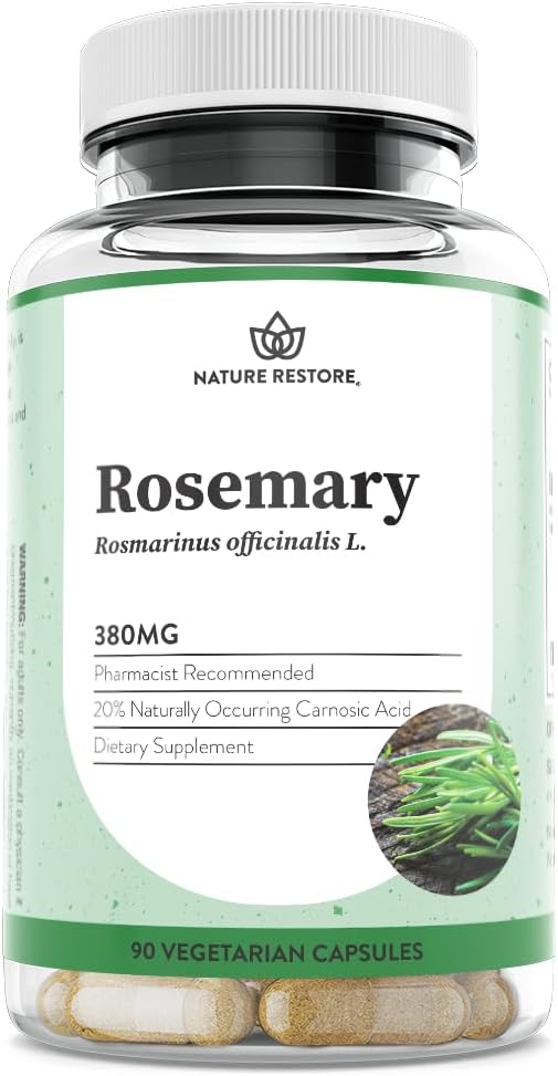 Nature Restore Rosemary Extract Supplement, Standardized to 20 Percent Carnosic Acid, 90 Capsules, Manufactured in USA, Non GMO, Gluten Free