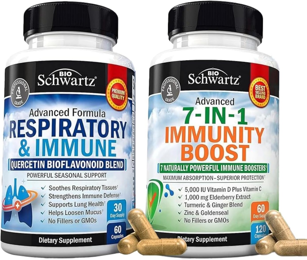 BioSchwartz Respiratory & Immune Lung Support Supplement with Quercetin (1 Month Supply) Plus 7 in 1 Immune Support Supplement with Antioxidants (2 Month Supply)