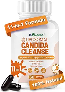 11-in-1 Candida Cleanse, Advanced Candida Cleanse Detox for Women &amp; Men, Candida Support Suplemento con orégano, Ácido caprílico, Probióticos " Extractos herbales, 60 Softgels