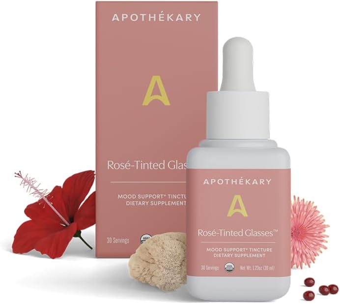 Apothékary Rosé-Tinted Glasses ANTE Alcohol-Free Rosé-Inspired Herbal, Liquid Drops, Vegan, Sugar-Free &amp; Gluten-Free, Adaptogenic Mood Support 30 Servings - 1.23oz