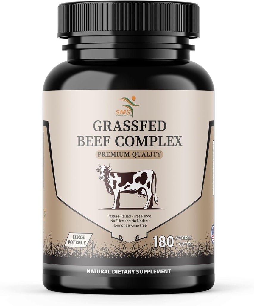 Beef Organ Supplement - Grass Fed & Pasture Raised - Total Body Wellness & Performance, Organ Complex with 3000mg of Desiccated Beef Liver, Heart, Kidney, Pancreas, Spleen (180 cápsulas)