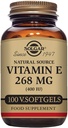 Solgar Vitamina E 268 mg (400 UI), 100 Softgeles Vegetarianos - Antioxidante natural, Skin &amp; Immune System Support - Vitamina E naturalmente alimentada - No GMO, Vegan, Gluten Free, Dairy Free - 100 Servings