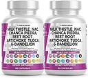 Clean Nutraceuticals Milk Thistle NAC Chanca Piedra Beet Root Artichoke Dandelion Root - Liver Cleanse Supplement Plus TUDCA Choline &amp; Ginger - 2Pack