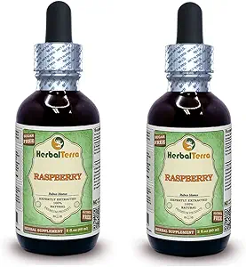 Raspberry (Rubus Idaeus) Glycerite, Orgánica hojas secas Extract líquido libre de alcohol (Marca: HerbalTerra, Proudly Made in USA) 2x2 fl.oz (2x60 ml)