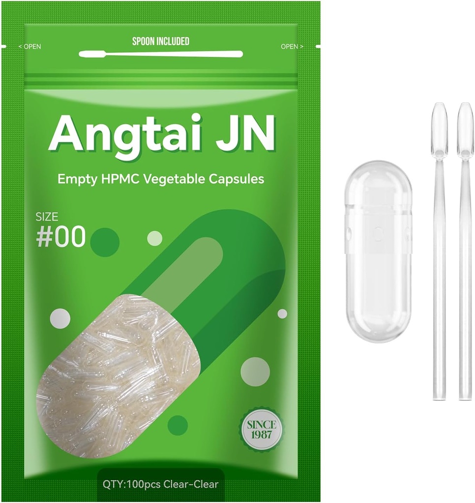 Cápsulas Vegan Tamaño 00 Planta vacía transparente (100 Conde) Gluten libre, no GMO, Halal Certified Pill Caps Kit de llenado con 2 cucharas para DIY vegetariano Sus propios Suplementos