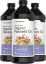 Horbäach Orgánica de Flaxseed Óleo Silencioso 3 Pack ← 16 fl oz Cada Silencio Frío Presionado Silencio con Omega 3, 6, 9