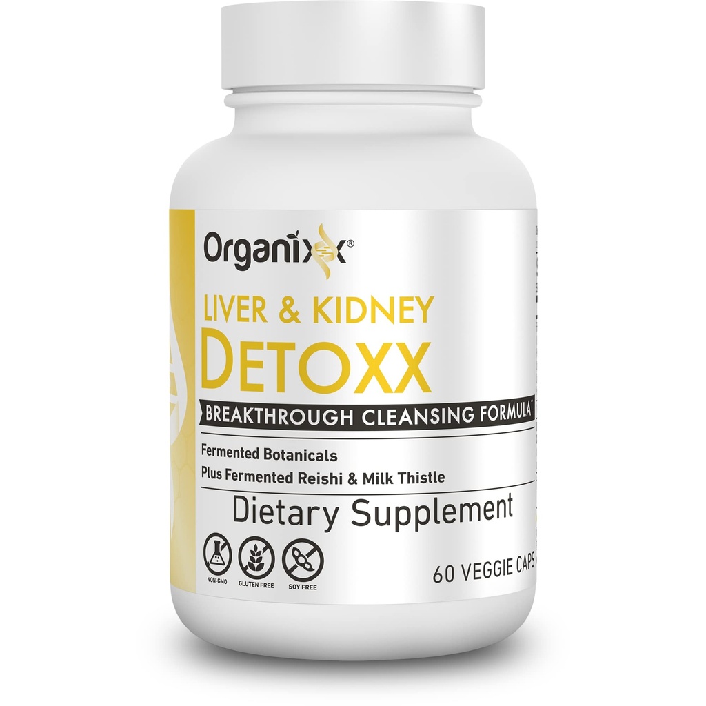 Organixx Kidney &amp; Liver Support Cleanse Supplement, Milk Thistle Reishi Herbal Formula For Digestive Health, Kidney & Liver Health, Sleep & Energy Support, Gluten Free, Non GMO, 60 Vegetarian Capsules