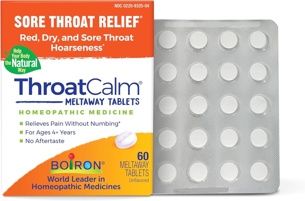 Boiron ThroatCalm Tablets for Pain Relief from Red, Dry, Scratchy, Sore Throats and Hoarseness - 60 Cuenta