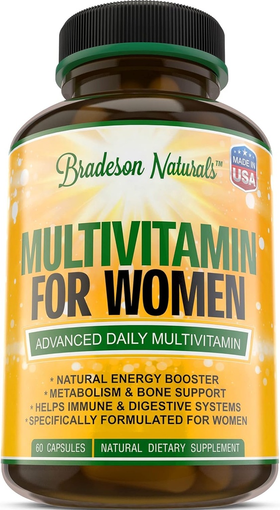 Suplemento multivitamínico femenino. Vitaminas A C D E Complejo de vitamina B. Immune " Female Support + Antioxidant " Natural Energizers. Non-GMO, Gluten Free, Made in the USA,60 Caps