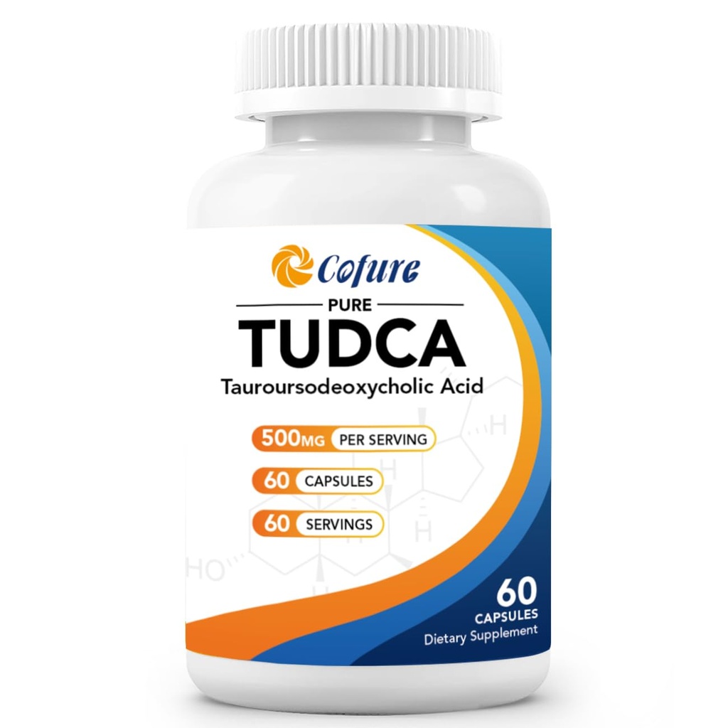 TUDCA 500mg Suplemento, soporte para hígado y vesícula biliar, sal de bisagra purificada genuina con sabor amargo, libre de gluten, no GMO - 60 cápsulas