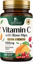 Vitamina C Chewable 1000mg - Extra Strength Antioxidants for Powerful Immune Support w/Vitamin C & Rose HIPS - Potent Dietary VIT C Chews Suplemento, Natural Orange Flavor, Vegan, Non-GMO - 60 Tablets