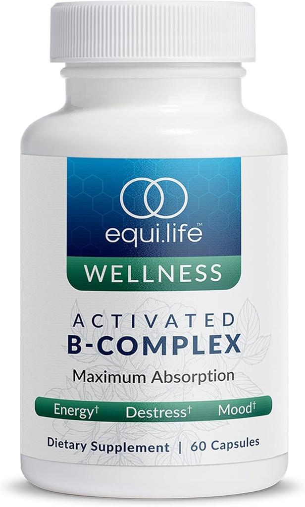 Equilife Activated B Complex, Super B Complex Dietary Supplement With Biotin, Inositol, B12 & B6, Choline & Folate to Support Energy & Hair, Skin, Nail Health, Gluten Free, Vegan, Non GMO, 60 Capsules