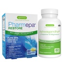 Igennus Pharmepa Restore + Ashwagandha+ L-Theanine & Magnesium Bundle, 1000mg Pura EPA Omega-3 Fish Oil + 600mg KSM-66 Ashwagandha Adaptogen Complex with Zinc & B Vitamins, Mood & Stress Support