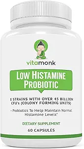 VitaMonk Probióticos bajos de Histamina Luchan contra la Intolerancia Histamínica y Apoyo Equilibrado Gut Health - Histamine Probiótico Libre para Aquellos que buscan Mejoras de Salud con Control de Histamina -60 cápsulas