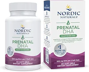Nordic Naturals Vegan Prenatal DHA, Unflavored - 60 Gels blandos - 500 mg de base vegetal DHA - Apoya el desarrollo del cerebro en bebés y embarazo saludable - No GMO - 30 Servimientos