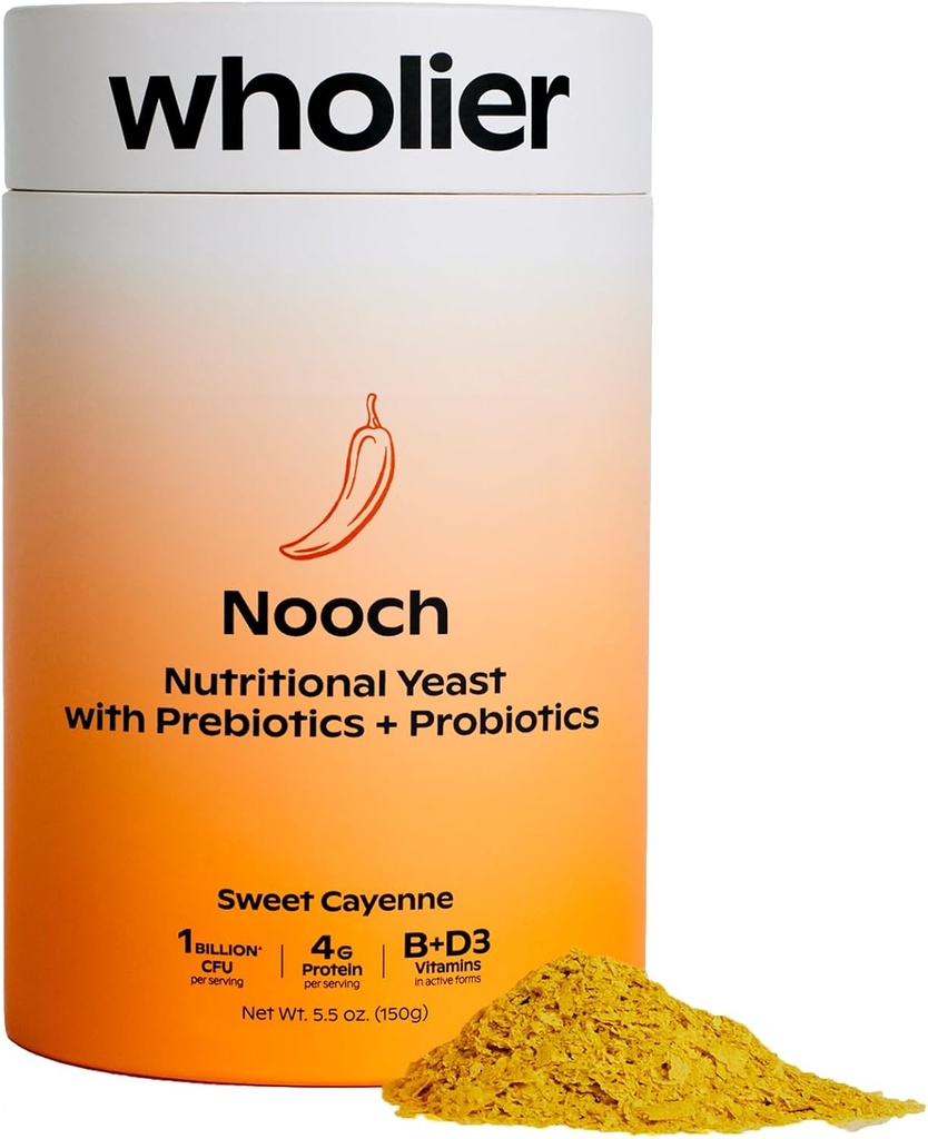 wholier Nutricional Levadura Flakes con Prebióticos &amp; Probióticos para Gut Health. Metilcobalamina Vitamina B12 &amp; Vitamina D3. Cheesy Vegan Seasoning. (5.3 oz.) (BQ Flavor)