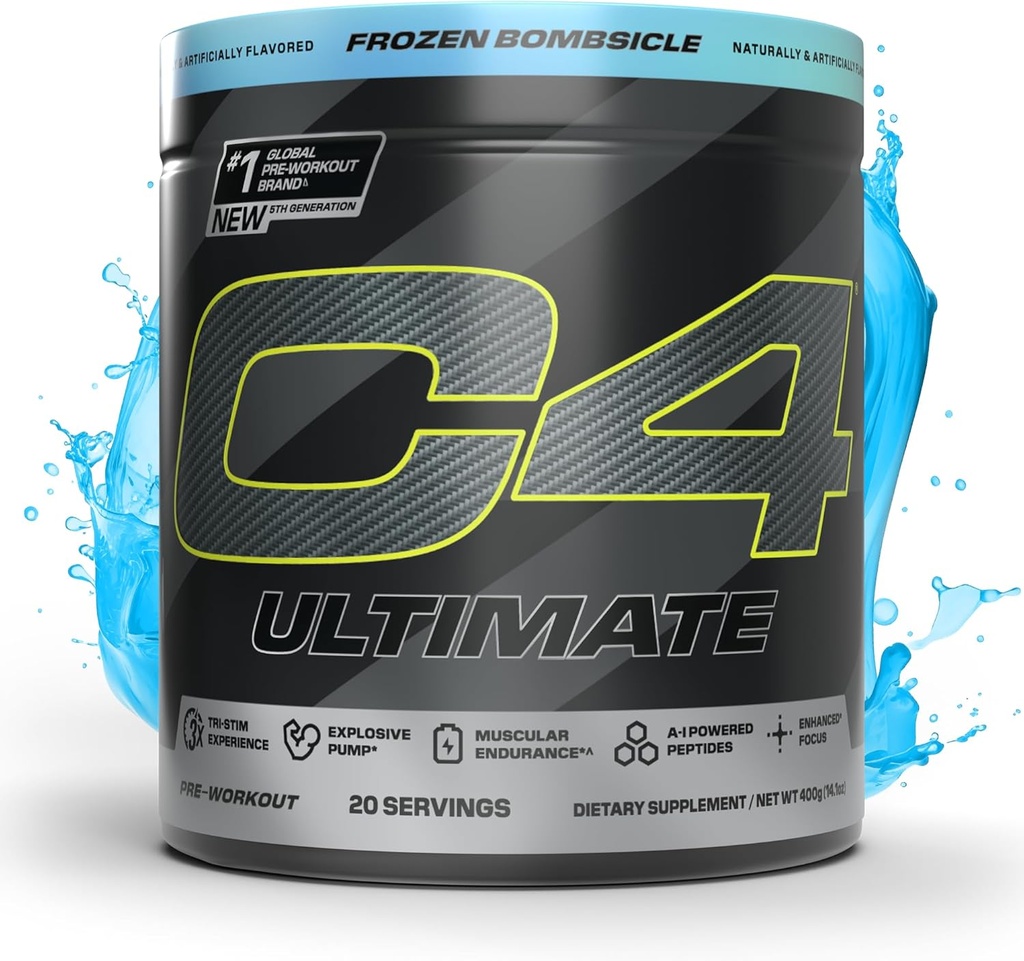 Cellucor C4 Ultimate Pre Workout Powder - Sugar Free Preworkout Energy Supplement for Men &amp; Women - 300mg Caffeine + TeaCrine + Dynamine + Creatine - Frozen Bombsicle, 20 Servings