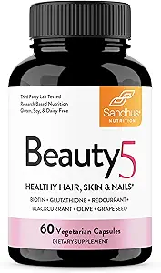 Sandhu's Beauty5 Capsules Anterior60 Vegetarian Capsules Tortura 30 Sirviendo a las personas sometidasSuplemento de cuidado de piel para el cabello, Skin &amp; Nail- Supports Collagen Synthesis intacto Keto &amp; Vegan Friendly
