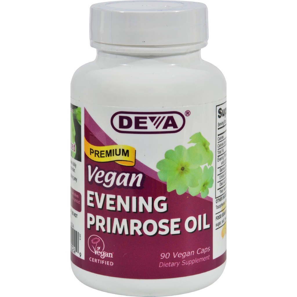 Deva Vegan Evening Primrose Oil - Unrefined - Cold Pressed - Gluten Free - 90 Vegan Capsules (Pack of 2)