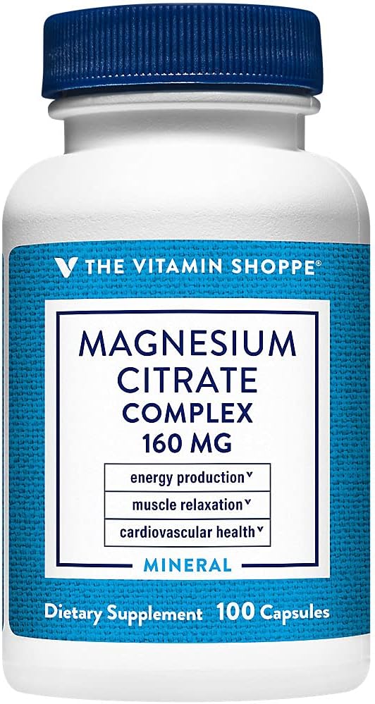 Complejo de Citrato de Magnesio de Vitamina Shoppe 160MG, Suplemento Mineral que soporta huesos, dientes &amp; producción de energía (100 cápsulas)