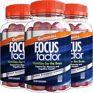 Factor de foco Gummies nootropic - Suplemento de memoria para cerebro, fosfatidilserina, Bacopa, Huperzine A - 60 Conde (3 Pack)