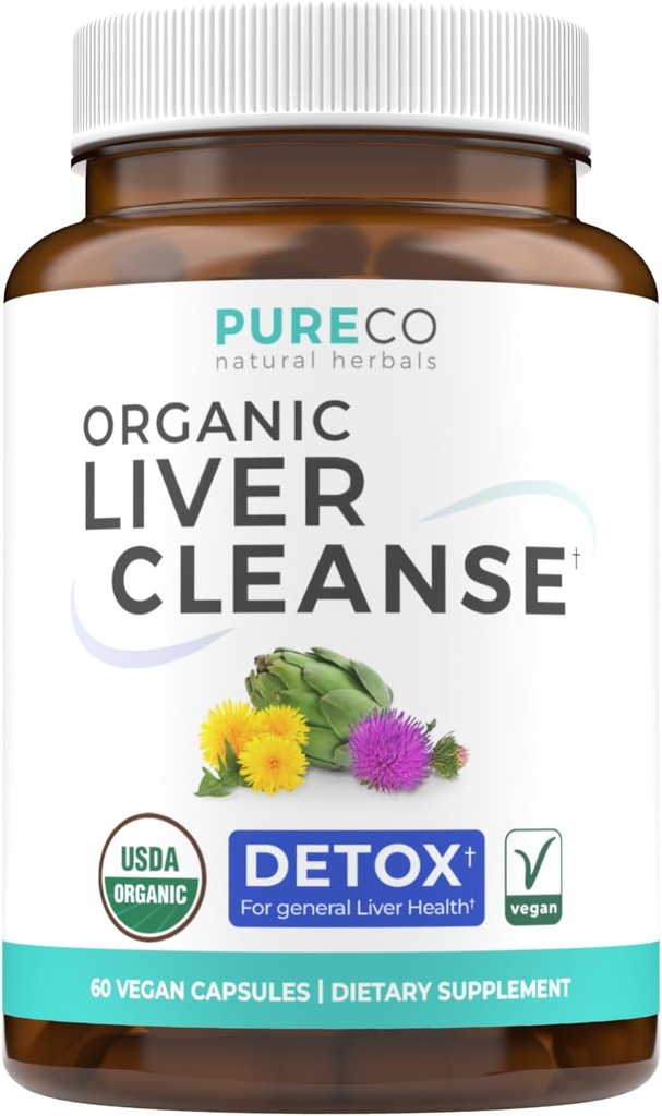 Orgánica de limpieza del hígado Detox " Reparación (Vegante, No GMO) Extracto de esteto de leche (80% Silymarin), Dandelion Root, Artichoke Leaf, Yellow Dock - Liver Health Support Suplemento - 60 cápsulas (Sin píldoras)