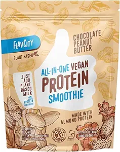 FlavCity Vegan Protein Powder - Chocolate Peanut Butter - 20g Almond, Plant Based Protein Powder - Dairy-Free Shake - With Organic Fruit, Reishi & Cordecyps Mushrooms - No Blender Needed (15 Servings)