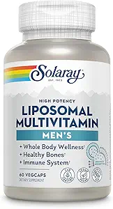 SOLARAY Liposomal Multivitamínico para Hombres, Ausorción Mejorada Immune, Energía &amp; Bone Support, Mens Daily Multi Vitamin, BCAA’s, Vitamina D3, C, B12, Zinc, Vegan, Soy Gratis, 30 Servimientos, 60 VegCaps