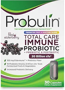 Probulina Total Care Immune = Prebióticos + Postbióticos + Elderberry para soportar Immune & Gut Health - 20 Billion CFU - 10 Strains Probióticos, 30 cápsulas Vegan