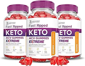 Justified Laboratories (3 Pack Fast Ripped Keto ACV Gummies Extreme 2000MG Fast Ripped Keto Gummies Apple Cider Vinegar Formulated with Pomegranate Beet Juice Powder B12 Vegan Non GMO 180 Gummys