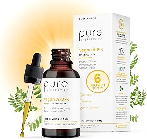 Pure TheraPro Rx Vegan A-D-K Drops-6 Mon Supply-Vitamin A(Palmitate " Betacarotene),Liposomal Vitamina D3 (como vegan cholecalciferol),Liposomal Vitamina K2(MK-4 &amp; MK-7)Aporta la inmunidad " Bone Health-20mL