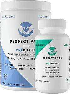 PASS PFECTOS Prebióticos y Probióticos para Salud Digestiva, Capsule y Powder Suplemento Bundle para Adultos, Estrenos Bacillus Naturales con PHGG para Gut y Bienestar Digestivo