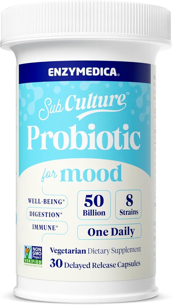 Probióticos de subcorte enzimedica para el mood, estrés, " sueño, 50 billón de UC, promueve la relajación, inmune + salud digestiva " regularidad, 30 conde