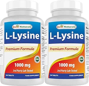 Mejores Naturales L-Lysine 1000mg 180 Tabletas (180 Cuenta (Pack of 1)) (2 Botellas)