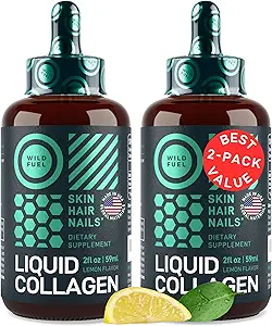 Líquido Collagen Peptides con gotas de biotina - 30,000mcg Collagen Líquido para Mujeres y Hombres más Biotina - Esquí juvenil, crecimiento del cabello, uñas fuertes - Vitaminas para la pérdida del cabello - Lemon Flavor - 2x2oz