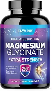 Magnesio Glycinate 250mg - High Absorption Chelated Magnesium Supplement - 100% Puro Magnesium Glycinate - Stress, Sleep, Heart, and Muscle Health Support - Non-GMO, Vegan, Gluten-Free (120 Tablets)