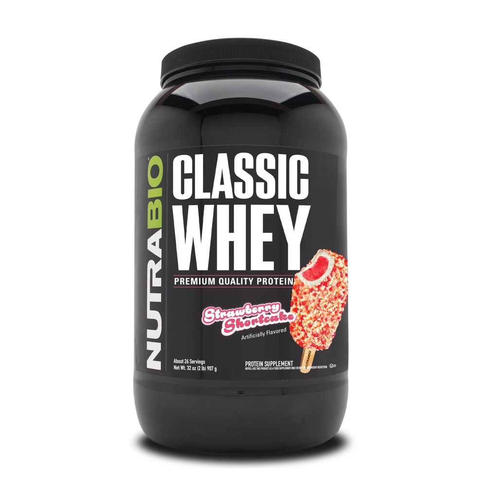 NutraBio Classic Whey Protein Powder Suplemento - 25g de Protein Per Scoop - Full-Spectrum Amino Acid Profile with No Fillers, Artificial Colors, or Preservatives - Strawberry Shortcake, 2 libras