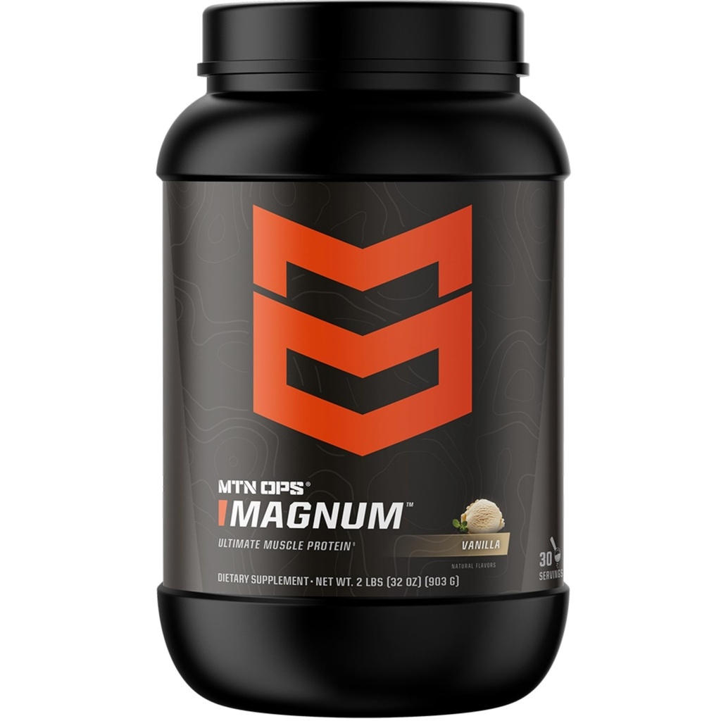 MTN OPS Magnum Vanilla Protein Powder, 23g de Whey Isolate Protein " Milk Protein with BCAAs, Zero Sugar " Gluten Free, Vanilla Milkshake, 30-Serving Tub