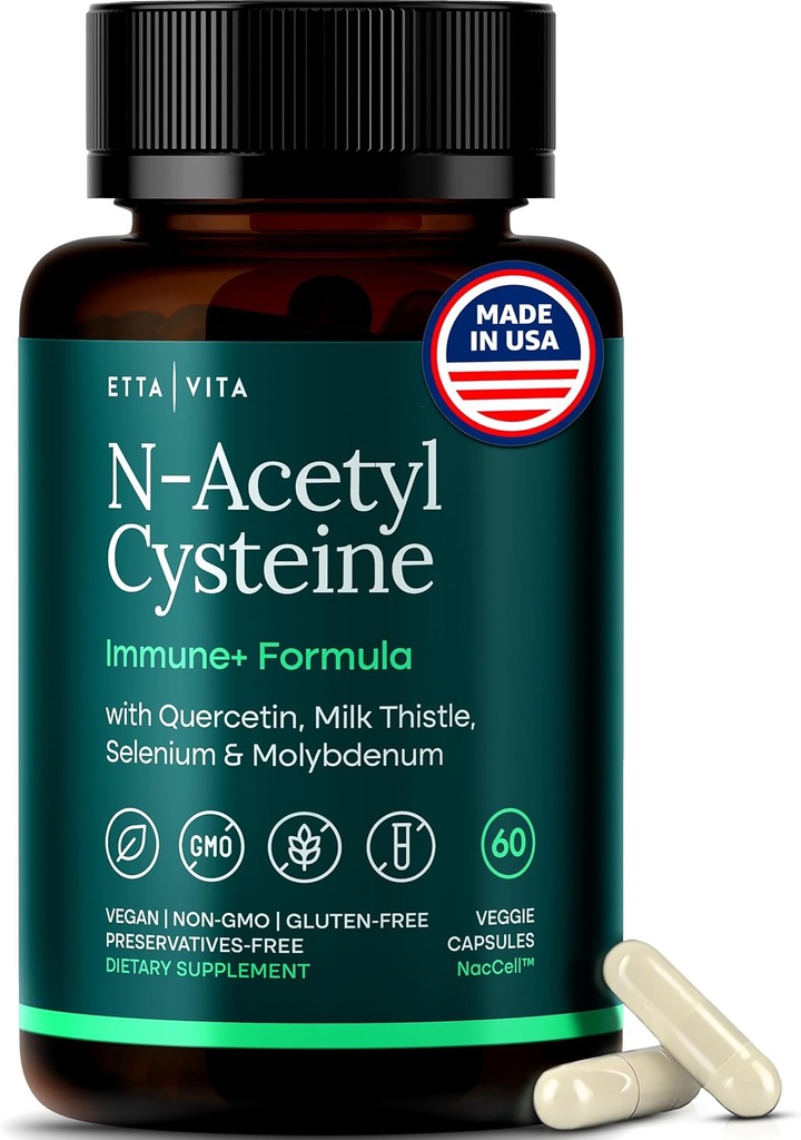 Vegan Liver Detox &amp; Cleanse - NAC Supplement N-Acetyl Cysteine 600mg with Quercetin, Milk Thistle, Molybdenum & Selenium, N-Acetyl-Cysteine Capsules for Immune Support, Respiratory &amp; Brain Health