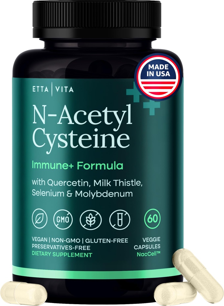 Vegan Liver Detox &amp; Cleanse - NAC Supplement N-Acetyl Cysteine 600mg with Quercetin, Milk Thistle, Molybdenum & Selenium, N-Acetyl-Cysteine Capsules for Immune Support, Respiratory &amp; Brain Health