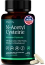Vegan Liver Detox &amp; Cleanse - NAC Supplement N-Acetyl Cysteine 600mg with Quercetin, Milk Thistle, Molybdenum & Selenium, N-Acetyl-Cysteine Capsules for Immune Support, Respiratory &amp; Brain Health
